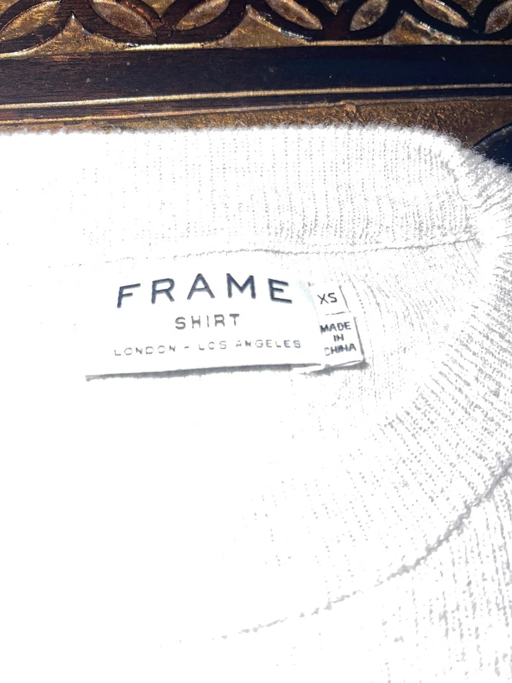 Frame Twisted Sleeve Crew Neck Top T Shirt GRAY White XS - Изображение 3 из 3