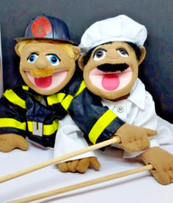  2 Lot Melissa  Doug Hand Puppets w/ Sticks Chef  Fireman ...Super Nice 