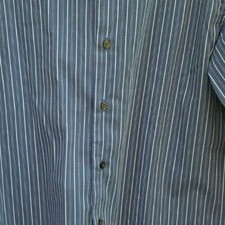 Chaps Boys Button Down Dress Shirt LS Blue White Black Striped L 14/16 EUC