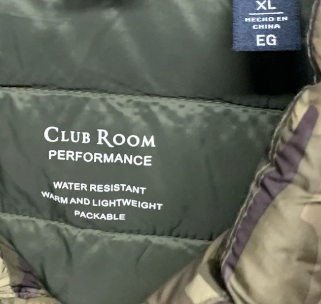 Chaqueta acolchada acolchada Club Room XL para hombre verde camuflaje NUEVA Foto 2 de 4