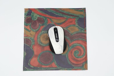 Painted Natural Leather Mouse Pad Hand-Stitched with Suede Backing Colorful 