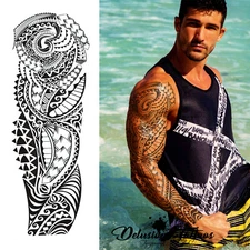 Polynesian Temporary Tattoo Sleeve Tribal Arm Waterproof Transfers Halloween Men