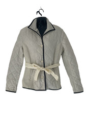 Feraud Cream Quilted Nylon Jacket Black Trim Size 14, Belt Pockets New £160