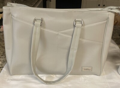 Bella Russo Large Laptop Tote Travel Bag New Light Gray Faux Leather 13x16x6.75