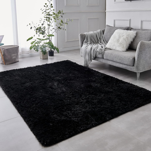 Shaggy Black Rug, 2X3 Area Rugs for Living Room, Anti-Skid Extra Comfy Fluffy Fl
