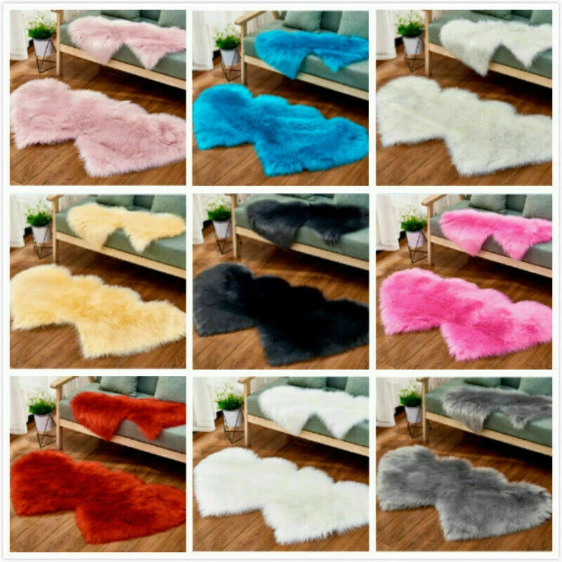 Alfombra de lana de imitación doble corazón mullida alfombras de felpa manta alfombra decoración del hogar acogedora Foto 2 de 4