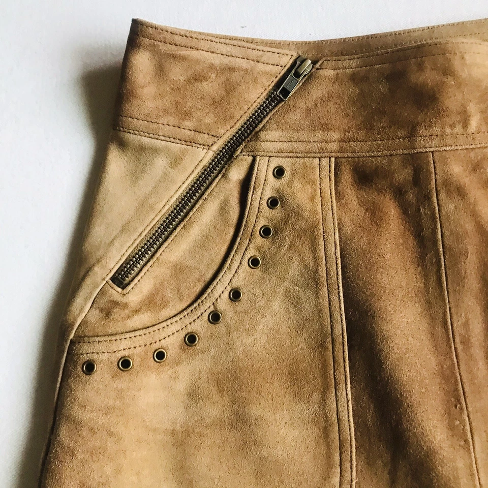 Pam & Gela - мягкий коричневый подлинный коза замши кожаная юбка размер 2 Western - Изображение 4 из 4