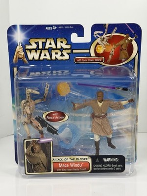 Star Wars Attack of the Clones Mace Windu with Force Power Attack Figure 2002