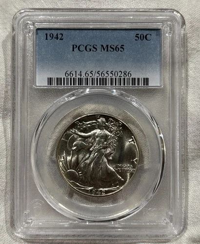 GRADED 1942 Walking Liberty Half Dollar PCGS MS65 Silver American Coin