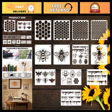 12Pcs Reusable Bee Stencils for Crafts, Honeycomb Art Stencils, Painting Tools