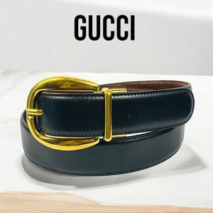 Gucci Ceinture 80/32 Ceinture Cuir Noir avec Boucle Dorée Made in Italy Occasion Sans Boîte
