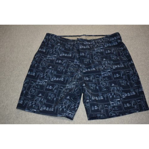 Original Penguin Shorts Mens 34 Blue Tropical Palm Penguin Print Peformance *