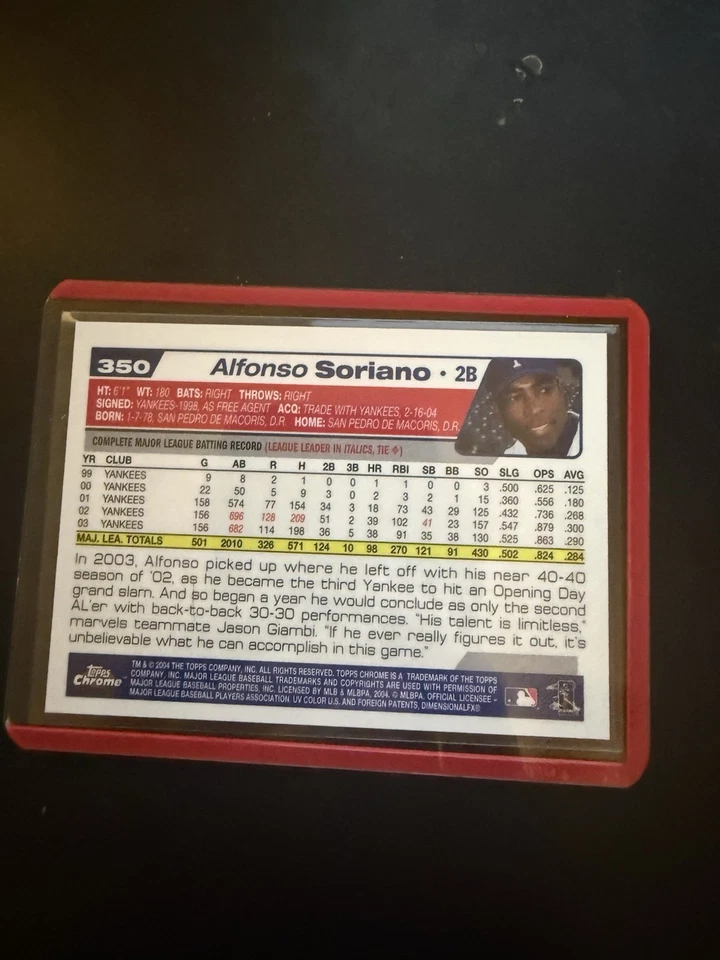 2004 Topps Chrome - Alfonso Soriano #350 Gold Refractor - Image 2 of 2