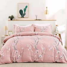 Floral Duvet Cover Set,Reversible Flower Bedding Set with 1 Twin Pink