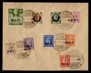 DR WHO 1947 GB MEF OVPT RHODES DODECANESE GREECE R76041