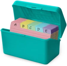 3x5 Index Card Holder Box with 100 Cards Dividers Tabs 3"x 5", Teal