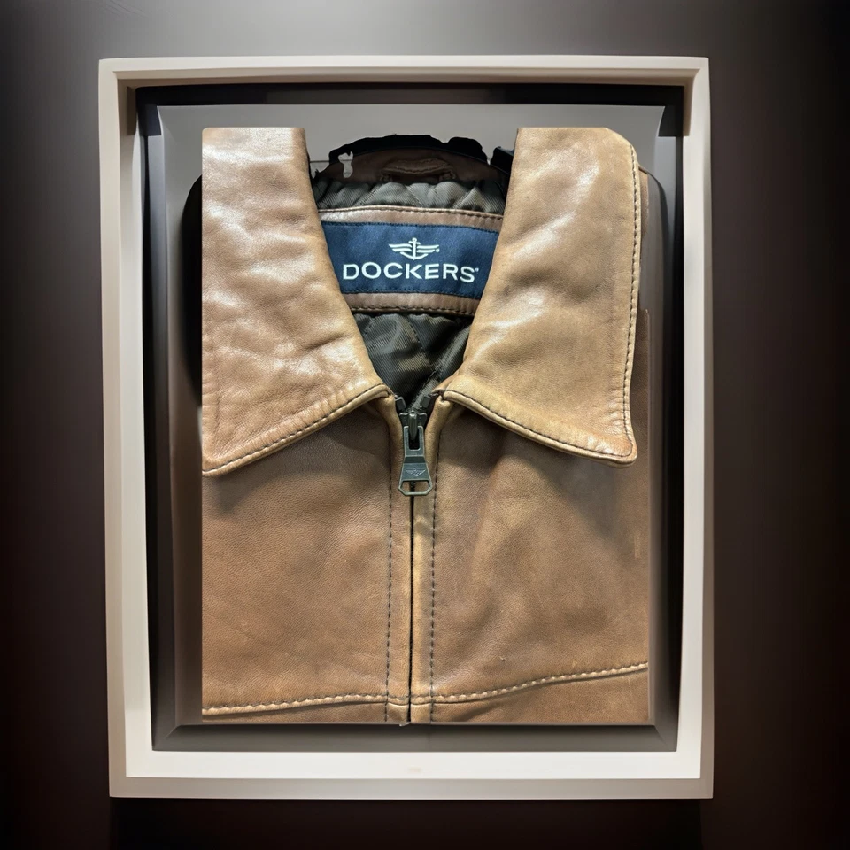 Men's Dockers Premium Genuine Brown 100% Leather Jacket Tunic Blazer Sz: L - Image 3 of 4