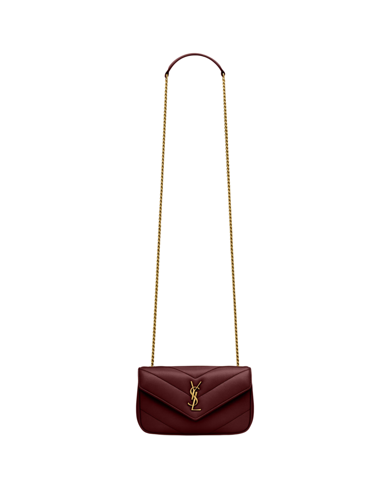 SAINT LAURENT Loulou Mini $2000 Rouge Cabernet Leather Shoulder Bag New