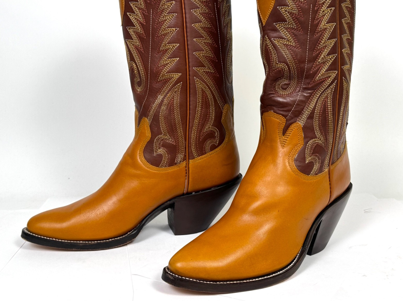 Paul Bond Brown Cowboy Boots  Mens Size 10D - 14" Tall 2-5/8" Heel Pointed J-Toe image 6