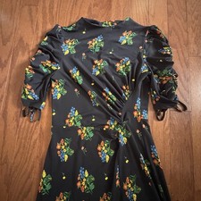 ASOS Black Floral Maxi Dress Women’s 4 Ruched Sleeve Boho Cottagecore Festival