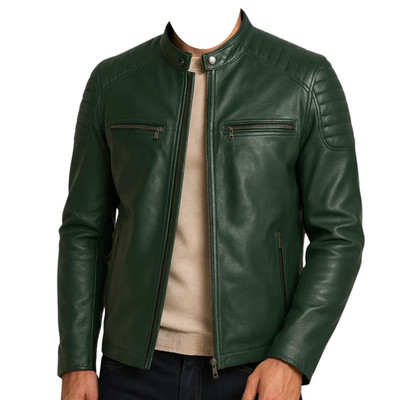 Men s Retro  Leather Jacket Vintage Real Lambskin Leather Café Racer Biker Style