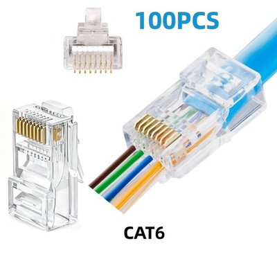 100pcs RJ45 Pass Through Modular Plug Network Cable Connector End 8P8C CAT6 CAT5
