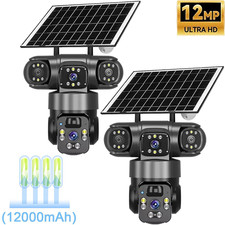 3 Lens 12MP Solar Battery Home Security Camera Outdoor Wifi Wireless PTZ CCTV US
