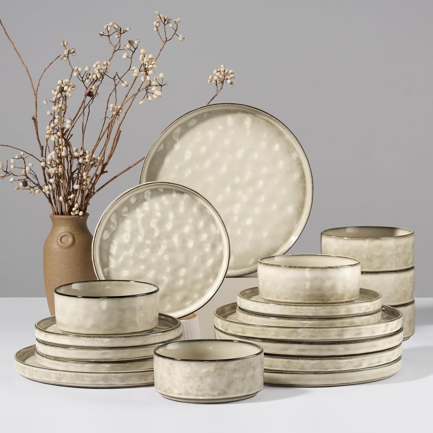 18-piece Plates And Bowls Set, Stoneware Dish Set For 6    Aa90