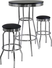 Summit 3-Pc Pub Table and Swivel Stool Set, Black & Chrome
