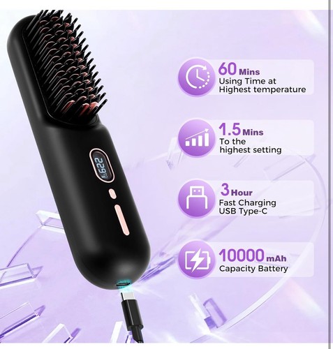 Cordless Hair Straightener Brush Comb Pro Negative Ionic Smoothing Heated Styler - Picture 11 of 24