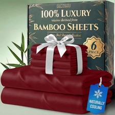 Ultra Soft Organic Bamboo Queen Sheets 6Pcs - Cooling Deep Pocket Burgundy