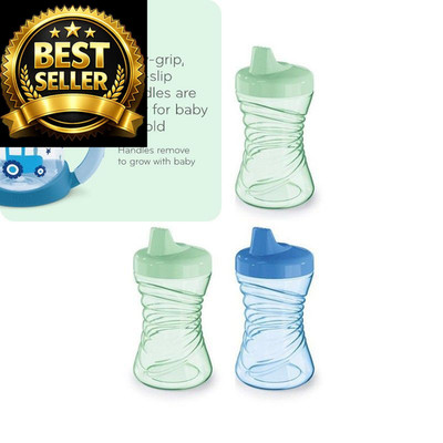 NUK Fun Grips Hard Spout Sippy Cup, 10 oz. | Easy 4 Pack, Bright Blue/Green