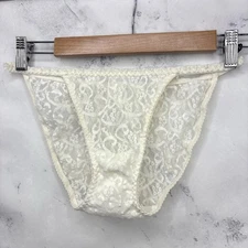 Vintage 80s White Bikini Cut Lace Panties Undies Sz S String Wide Bridal Hi Cut