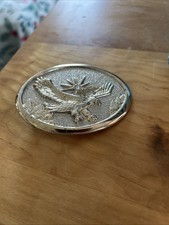 Vintage Style Eagle Belt Buckle Oval Silver Tone Starburst Mountain Scene