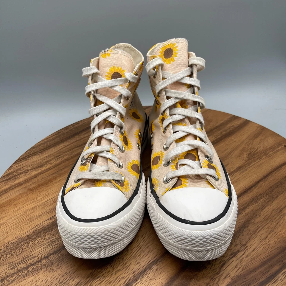 Converse Chuck Taylor All Star Lift Hi Shoes Womens 8 Beige Sunflower Casual - Image 2 of 4