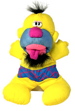 Vintage 90s Fisher Price Neon Yellow Caveman Puffalump 12" Plush Grunts Stuffed