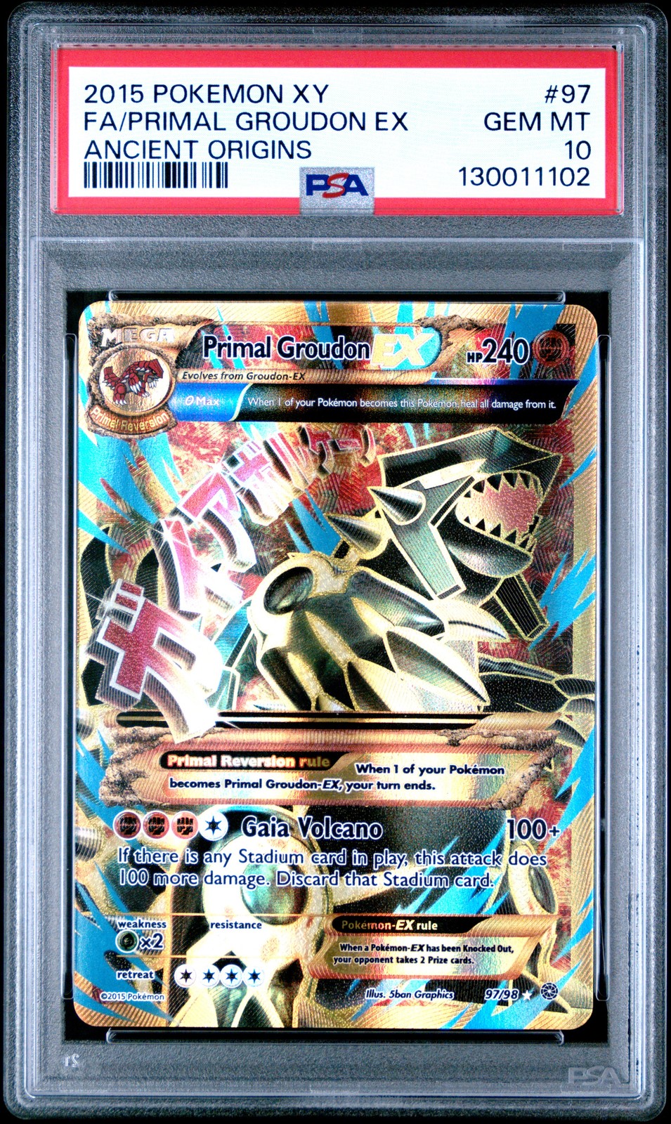 2015 POKEMON XY ANCIENT ORIGINS #97 FULL ART/PRIMAL GROUDON EX PSA 10