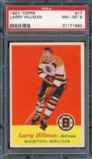 1957-58 Topps #17 Larry Hillman PSA 8 (RC) Bruins *ML70-479