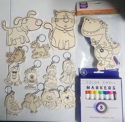 DIY Wood Dinosaur Unicorn Cat Dog Keychains Kids Art Craft Kit Bundle Lot