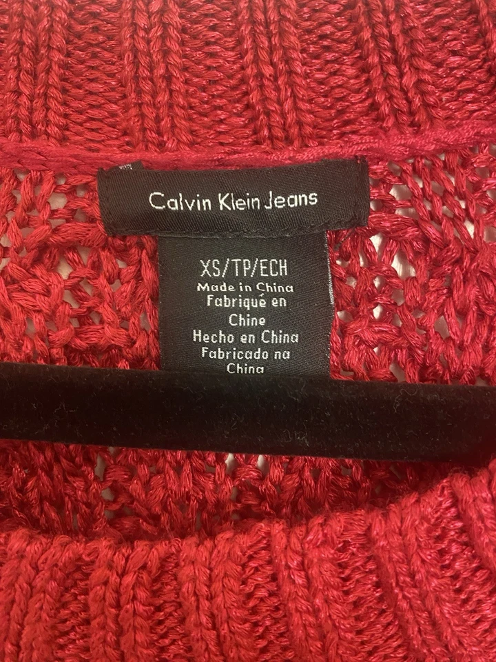 Calvin Klein Women's Jumper Size Medium Red Open Knit Round Hem - Image 3 of 4