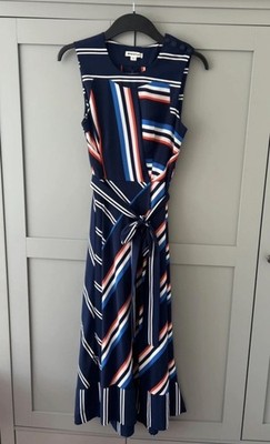 Whistles Red White Navy Blue Stripe Midi Dress Uk 6 Henley Ascot Races Occasion