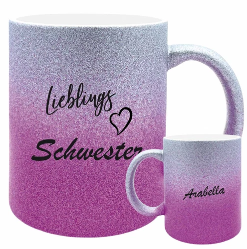 Keramik Glitzertasse Lieblingsschwester Geschenkidee Kaffeetasse Glitzer