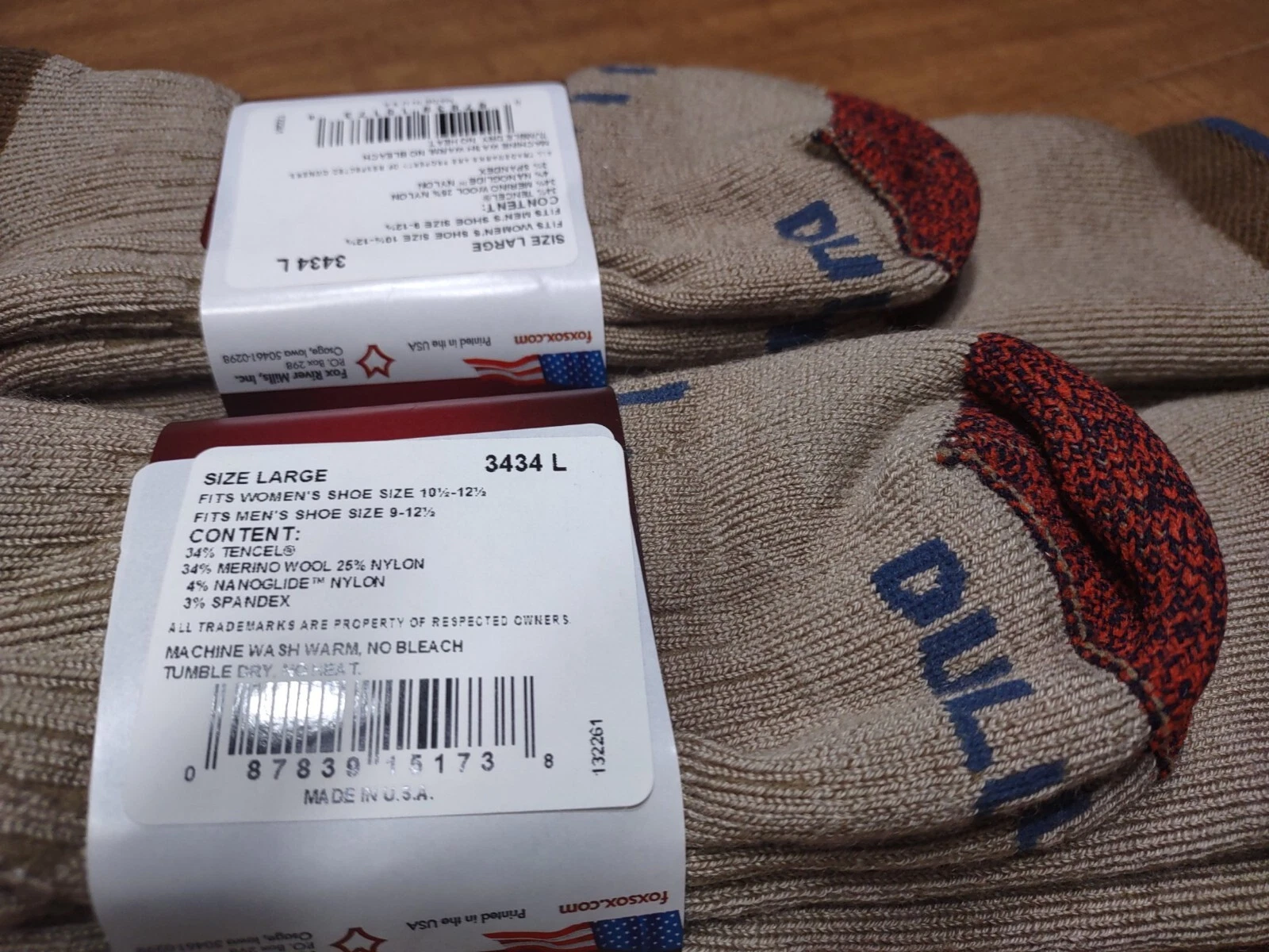LOT 2 Duluth Trading Merino by Fox River Brown Socks Irregular Calf Socks L USA