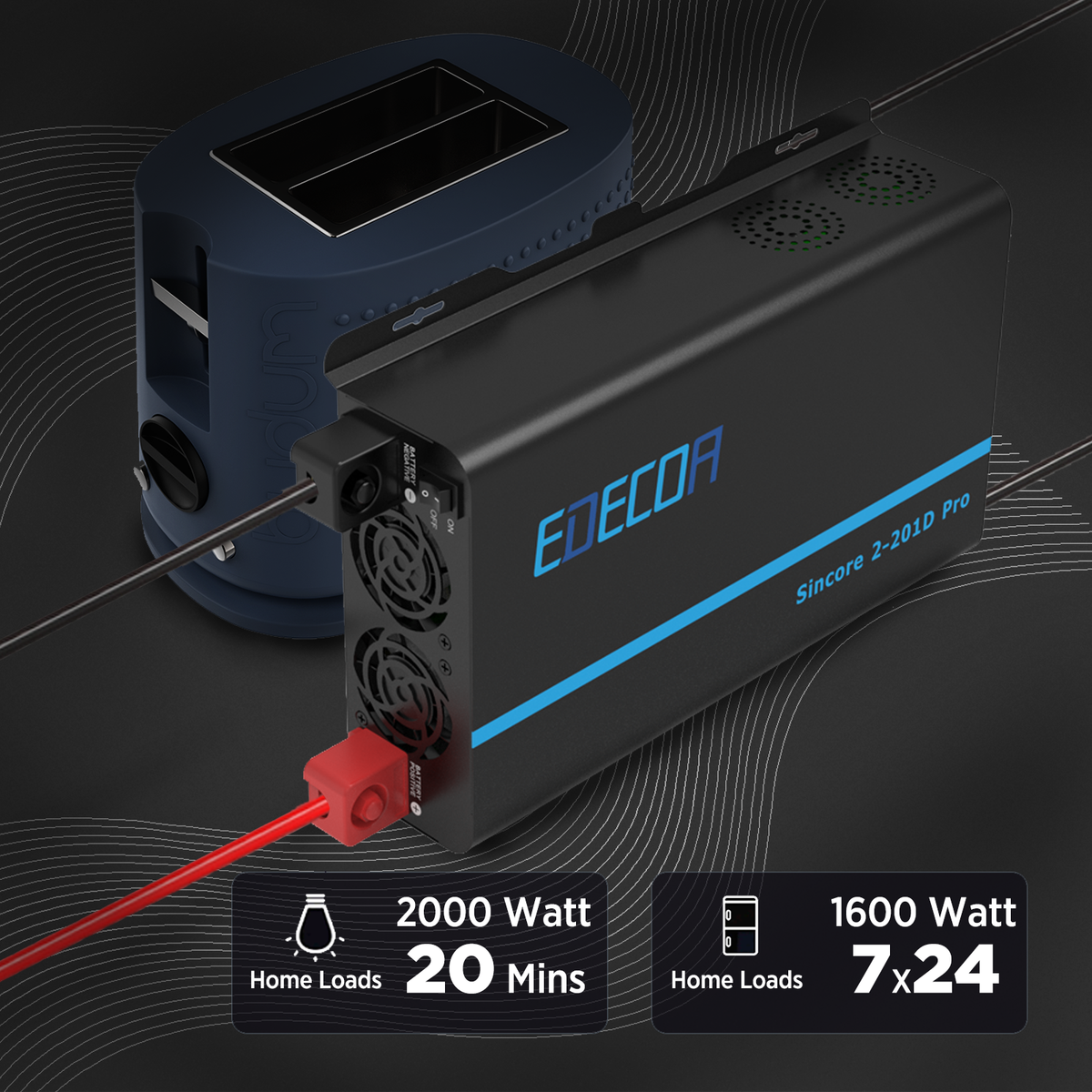 EDECOA 2000w Pro Power Inverter 12v to 240v Camper Voltage Converter