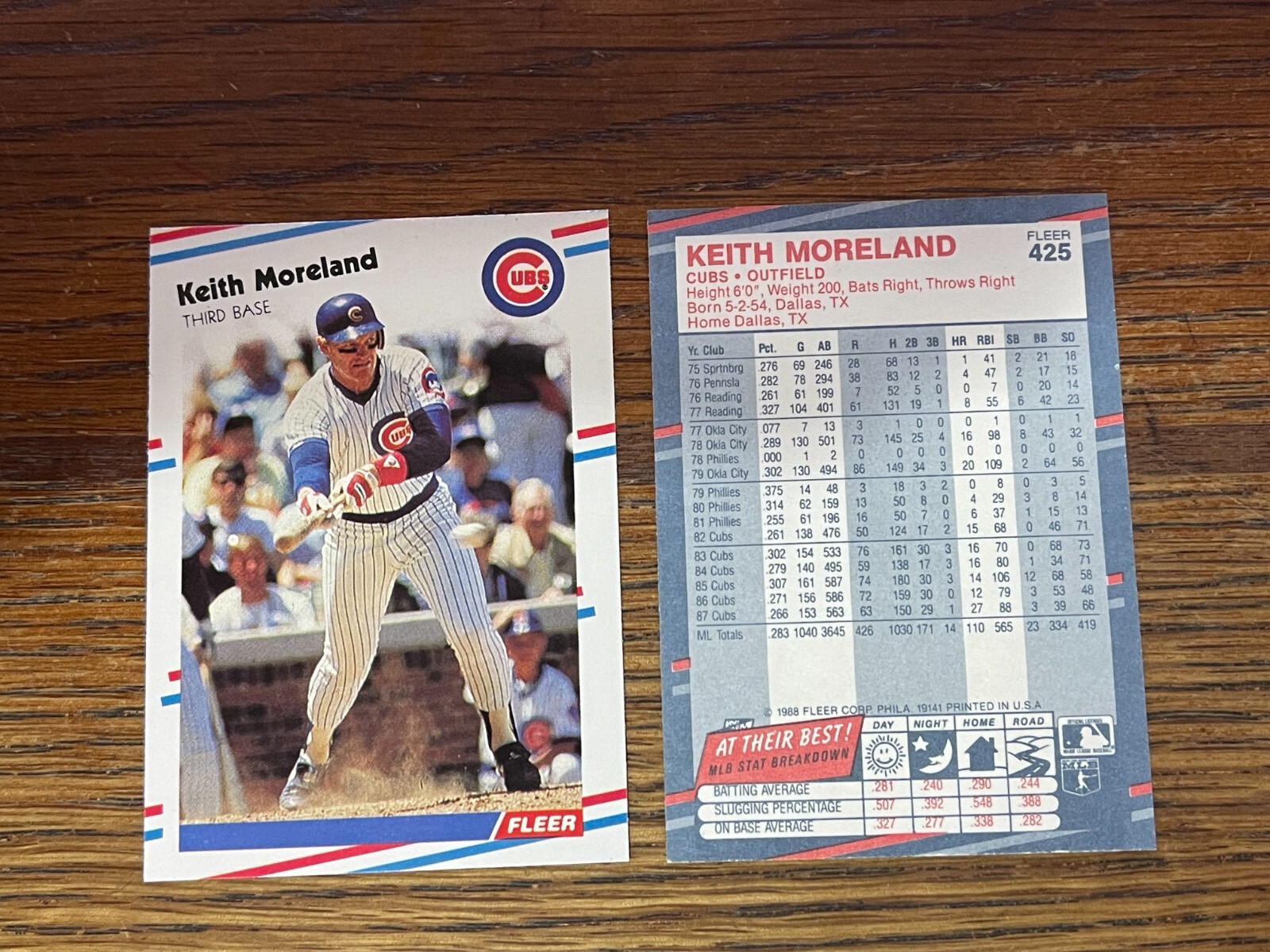 1988 Fleer Keith Moreland ERROR with Jody Davis on card front!