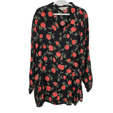 Marina Rinaldi Blouse Black Red Rose Floral Button Down Tunic Plus Size 25