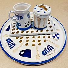 Serving Platter, Creamer Sugar, Butter/Snack Dish Coffee Breakfast Lunch 4 Piece