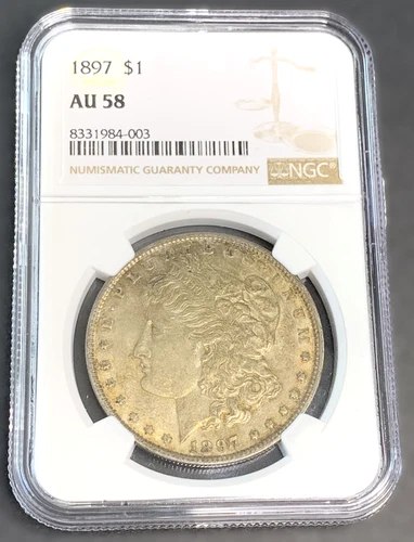 1897 Morgan Silver Dollar $1 NGC Graded AU58                              - P124