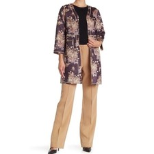 Chelsea & Theodore Floral Suede Jacket Open Front 2x Neutral Purple