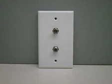 Premier Double TV Coax Coaxial Cable Wall Plate with Two 2 F-Connectors - White